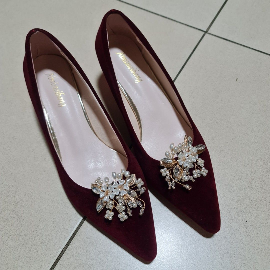 Maroon and clearance gold heels