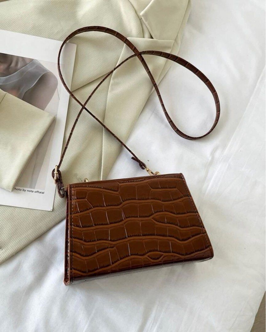 Mini Crocodile Embossed Twist Lock Square Bag