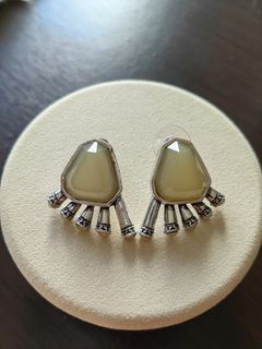 Silver  Plated w/ Jade Color StoneStone Stud Earrings