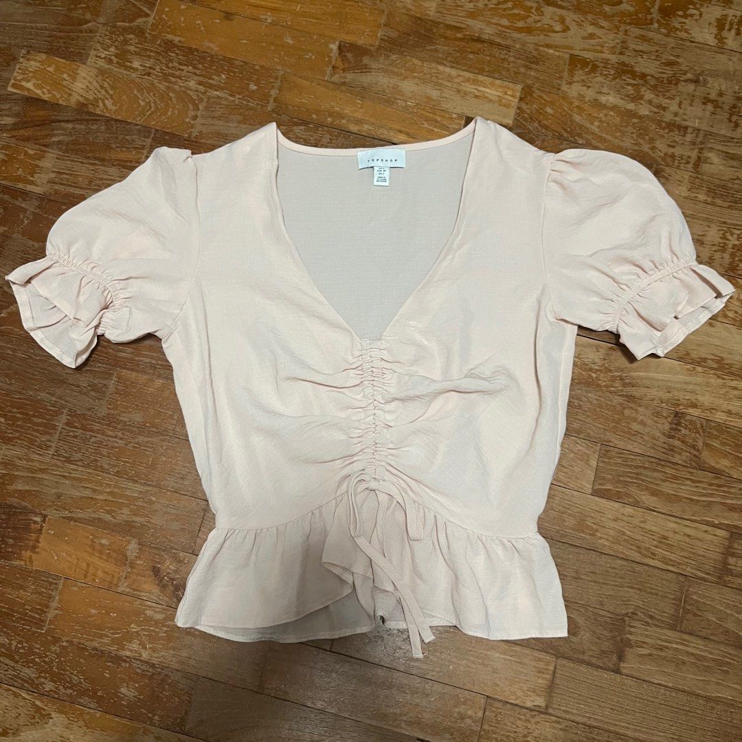 Topshop ruched blouse in blush, Women's Fashion, Tops, Blouses on Carousell