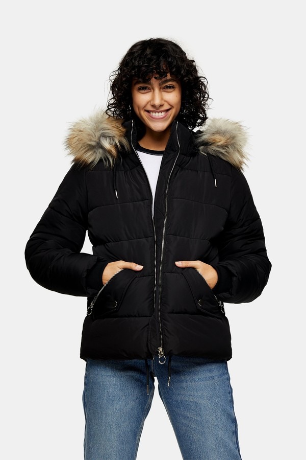 Puffer jacket with fur hood topshop online