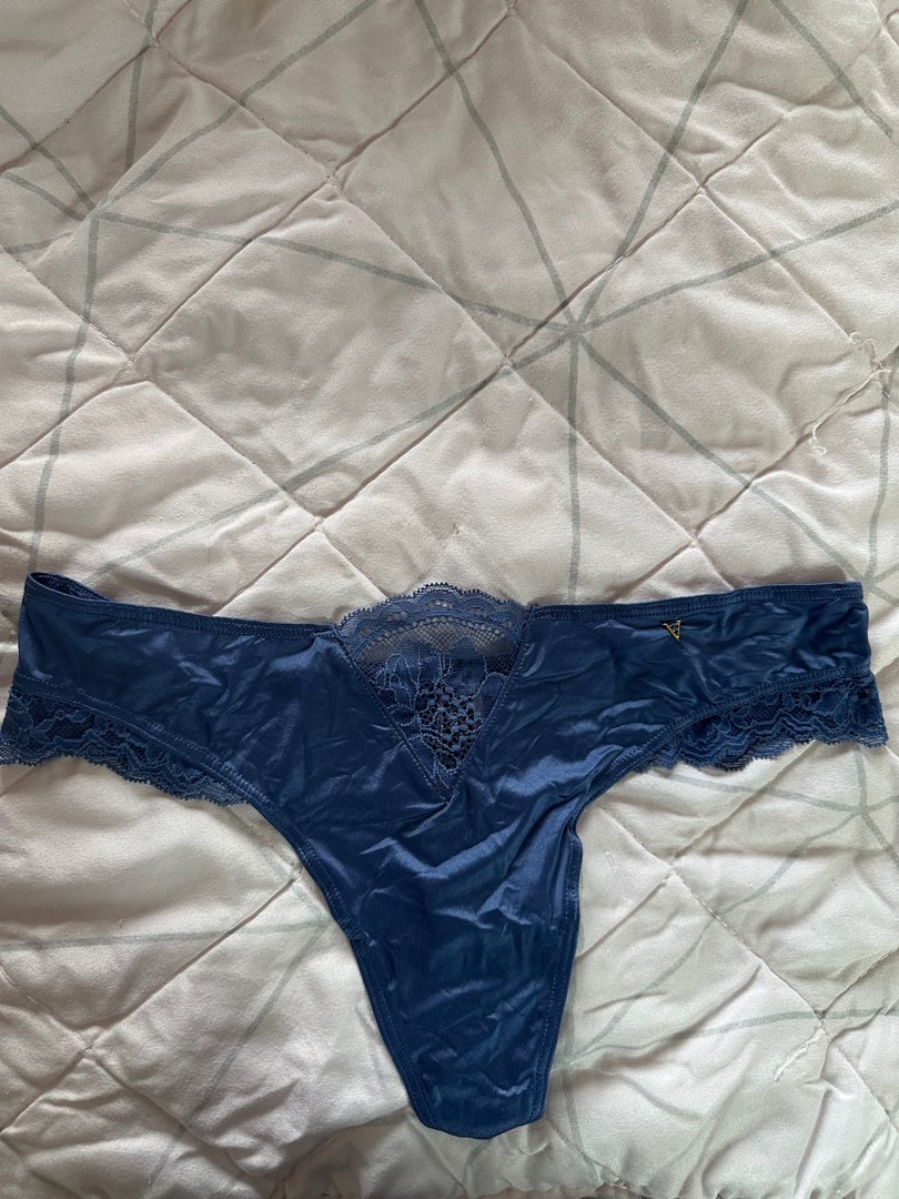 Victoria Secret Satin Navy Blue Thongs, Women's Fashion, New