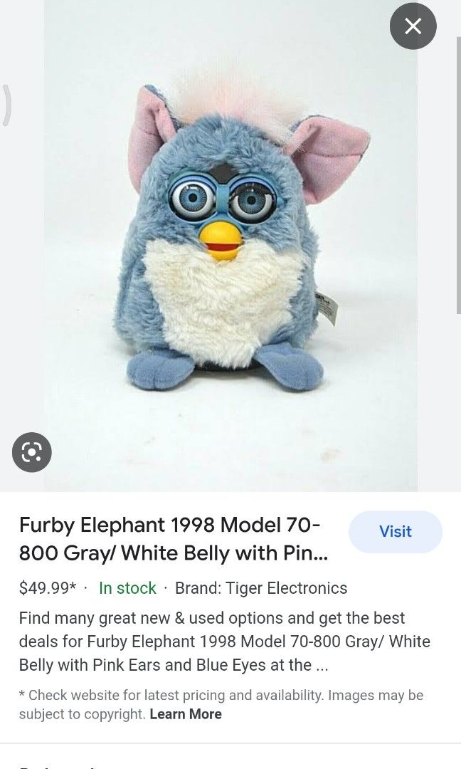 Blue & White Furby Elephant 1998 WORKING, Vintage Furby Toy With