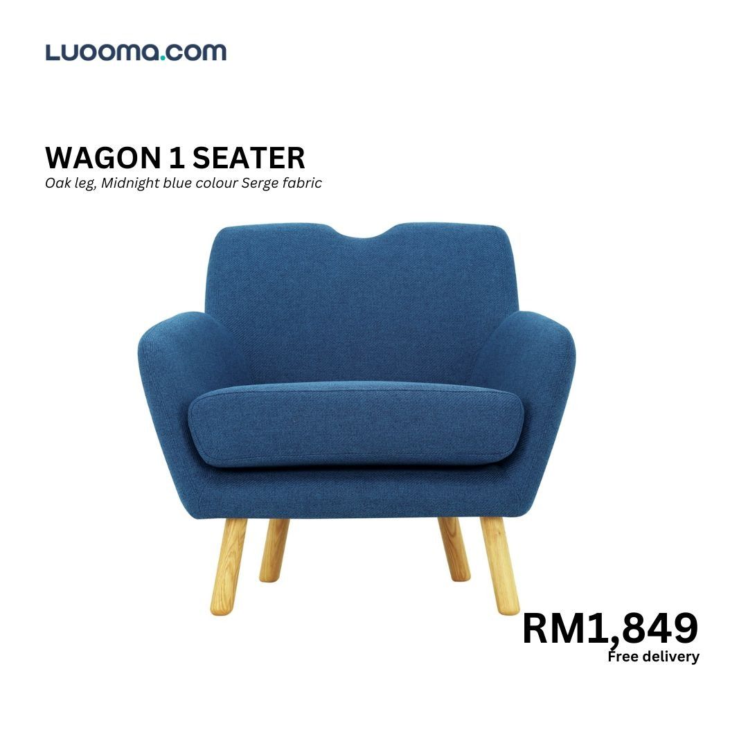 WAGON Single Seater Sofa by Luooma Design (Solid Oak + Serge Fabric