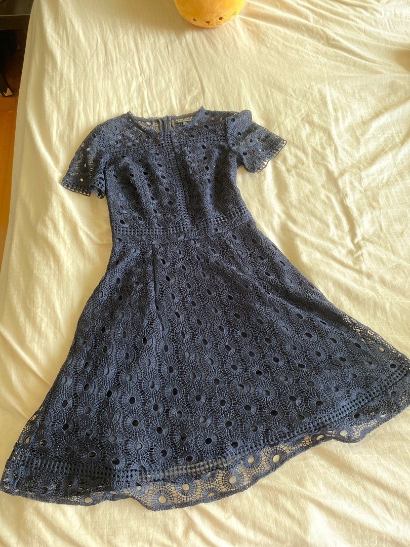 Warehouse XS navy blue lace skater knee length cocktail dress, Women's  Fashion, Dresses & Sets, Dresses on Carousell