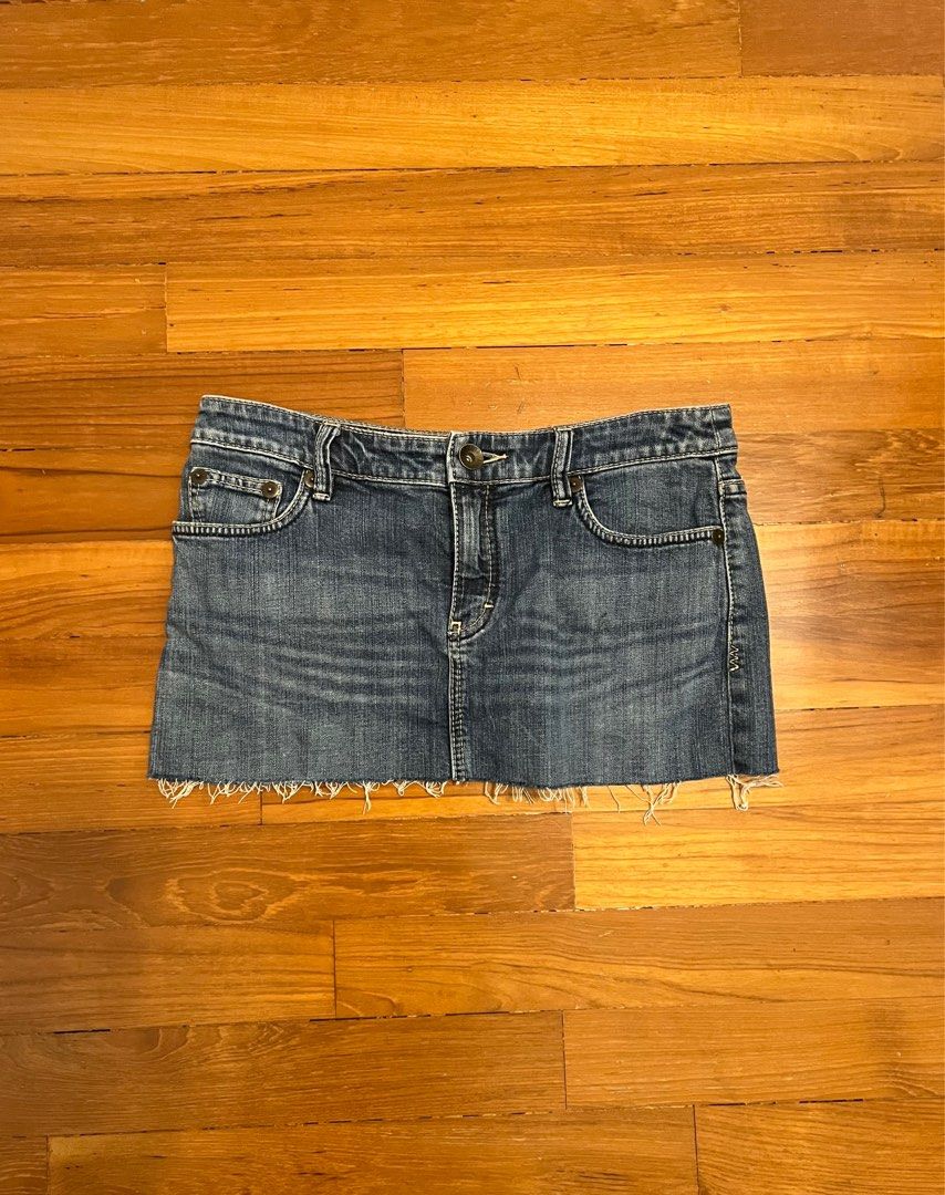 Orange ripped denim skirt online