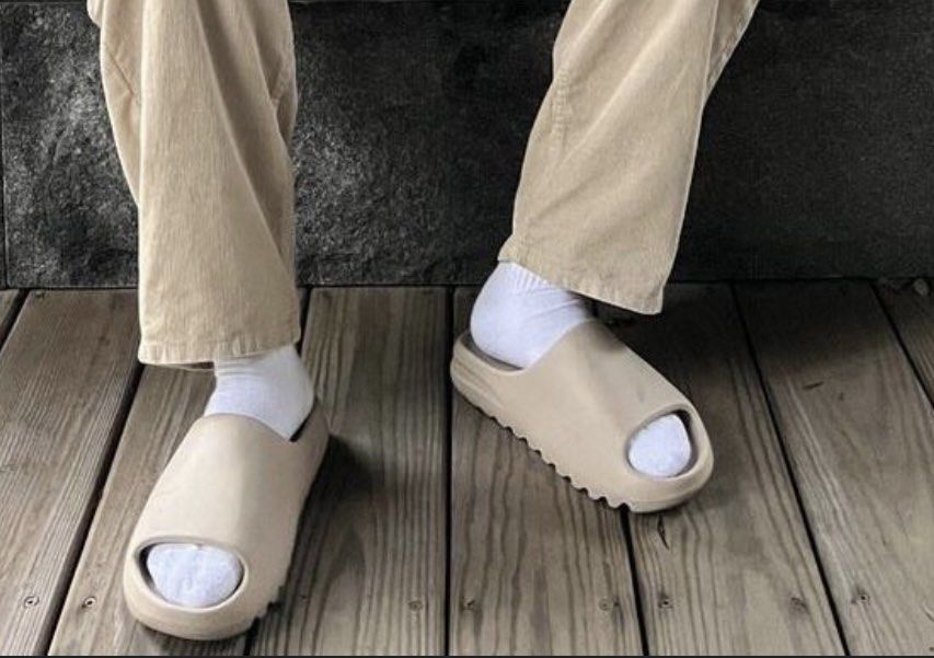 yeezy bone slides on feet