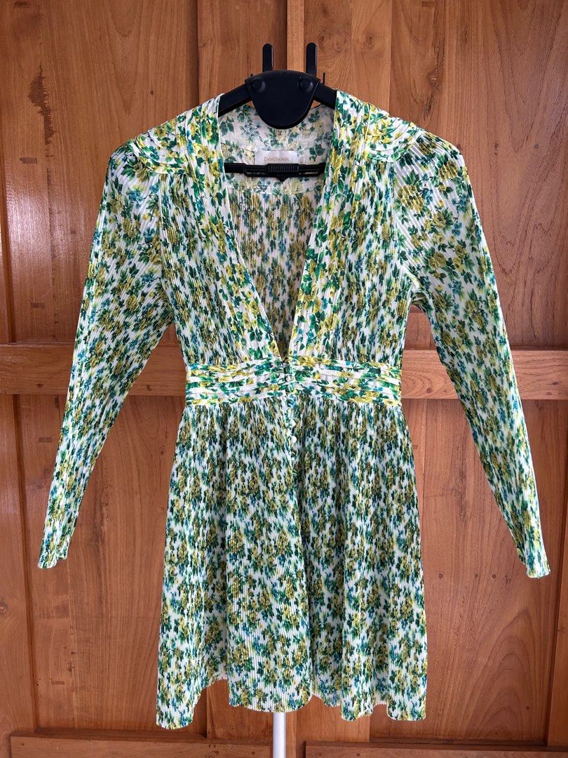 zimmermann golden plisse mini dress Modern ZIMMERMANN Deadstock Pleated Floral Dress main image 0