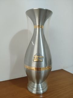 全新早期收藏 馬來西亞百年品牌錫花瓶 97%純錫24k鍍金 錫瓶 酒瓶 花器