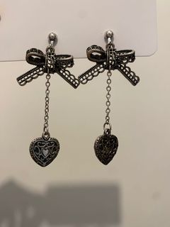 做舊耳環 耳夾 耳飾 銀黑色 愛心 蝴蝶結 耳墜64197115808257110