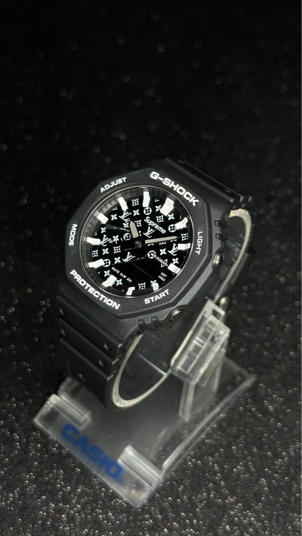Casio G SHOCK GA 2100 in black and white theme and custom LV Supreme facedial Casio Oak GA2100 GA2110 GA 2100 GA 2110 G SHOCK