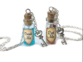 Alice in Wonderland Eat Me Drink Me Silver Necklace Pendant Bundle