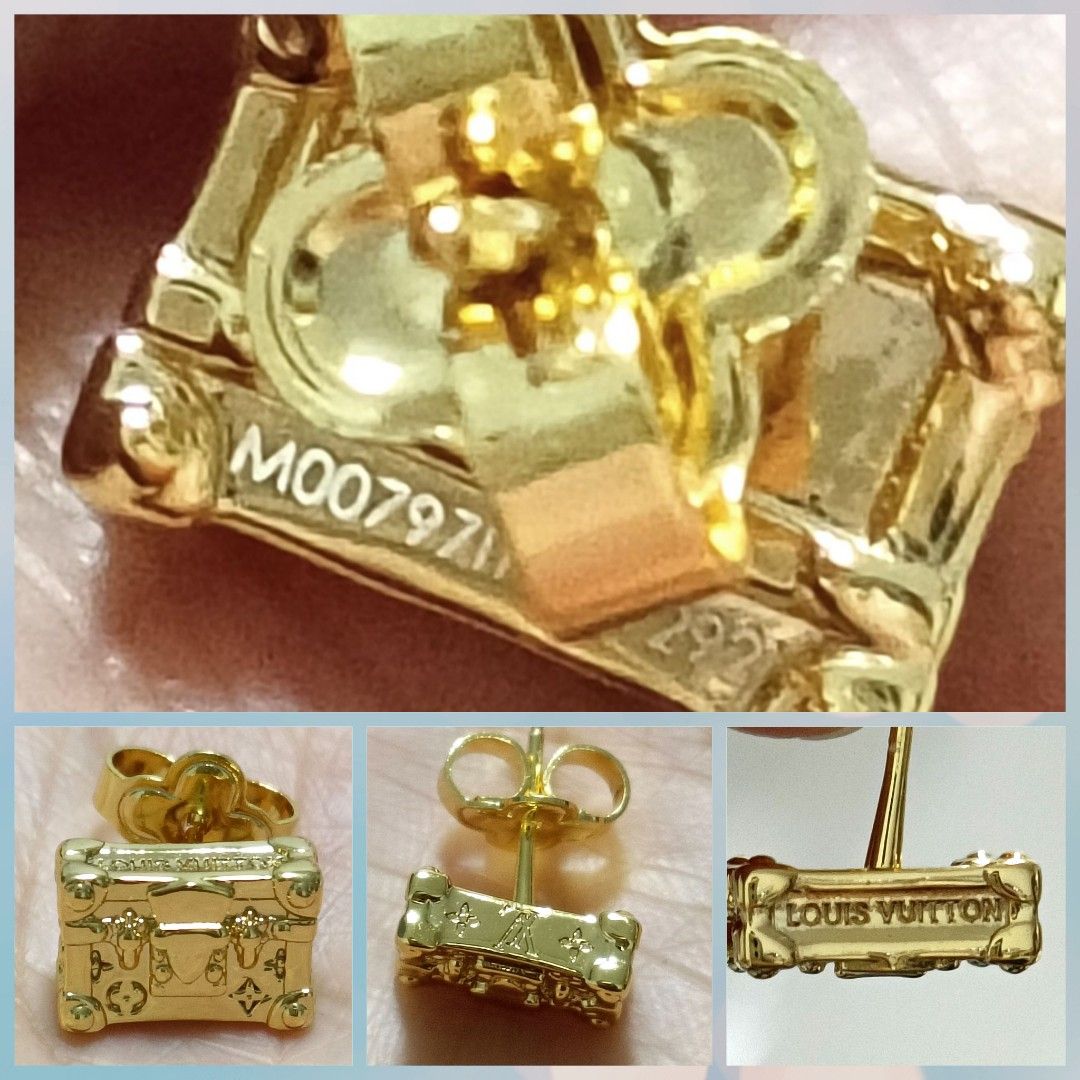 Louis Vuitton Monogram hoop earrings Yellow gold Pearl ref