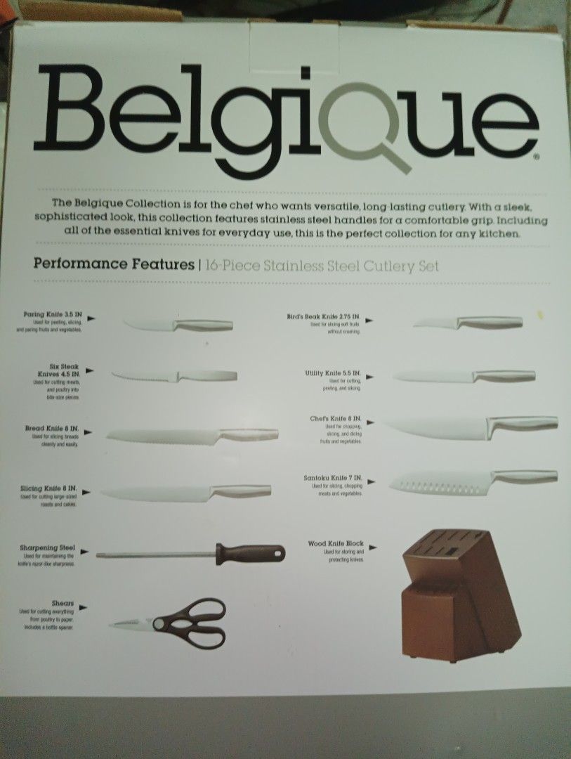 Belgique 16pc Stainless Knife set, Furniture & Home Living, Kitchenware