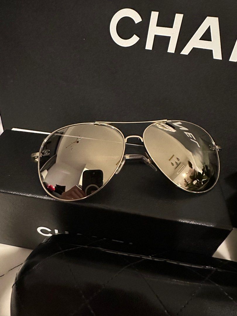 Chanel Gold  Black Quilted LeatherAccent Aviator Sunglasses  Best Price  and Reviews  Zulily