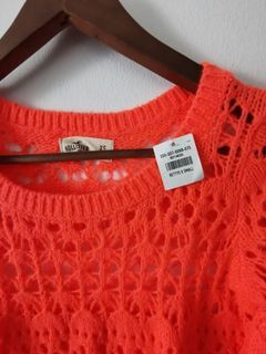 BNWT Hollister Zara. Bright Mango Orange Crochet Open Stitch Sweater