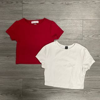 BUNDLE! Basic Tops Authentic Zara Red Textured Croptop & White Shein Croptop
