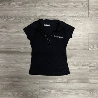 Y2K Top Black Babe Zip Up Poloshirt Top