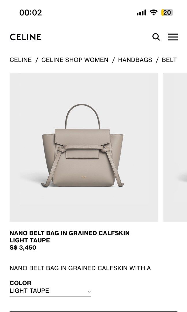 Celine NANO BELT BAG IN GRAINED CALFSKIN LIGHT TAUPE, Luxury, Bags &  Wallets on Carousell