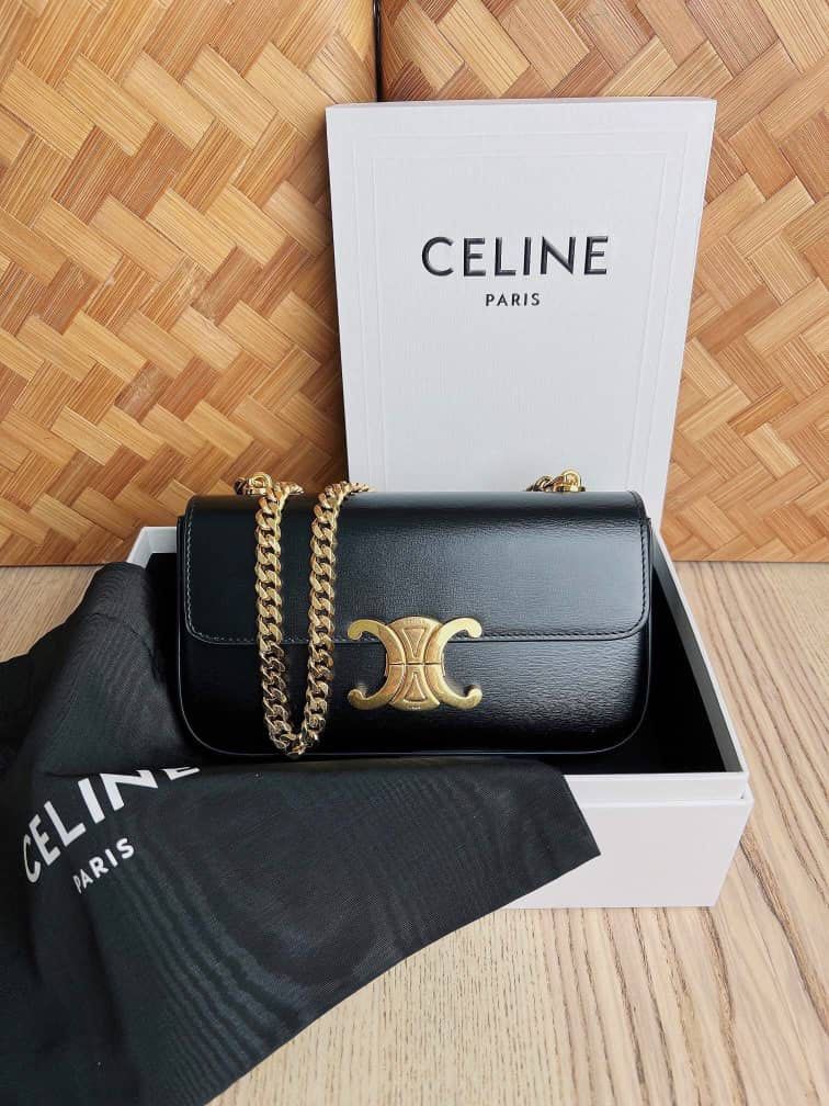 Replica - Celine Shoulder Bag Triomphe in Shiny Calfskin Black
