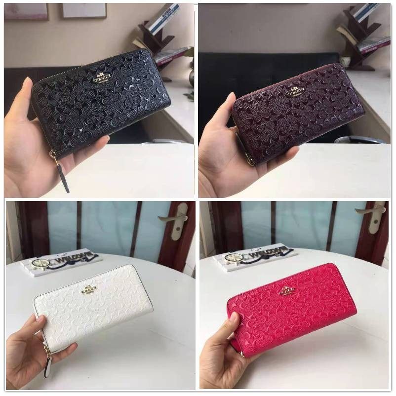 Coach women's patent crossgrain leather accordion zip wallet clearance