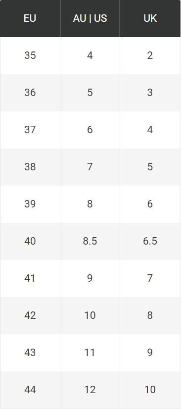 Size chart sales rubi sandal