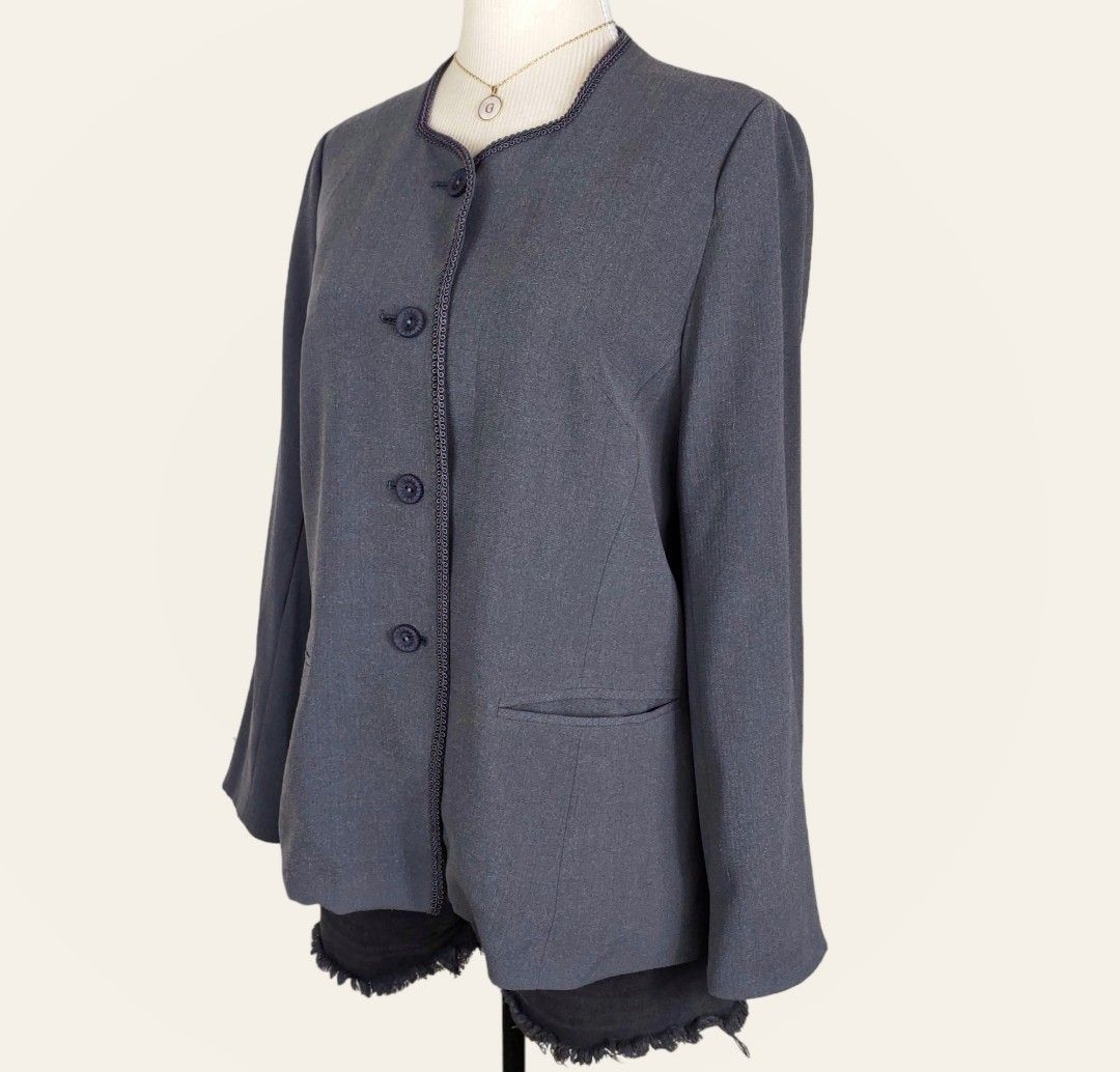 Grey Cropped Collarless Blazer main image 0