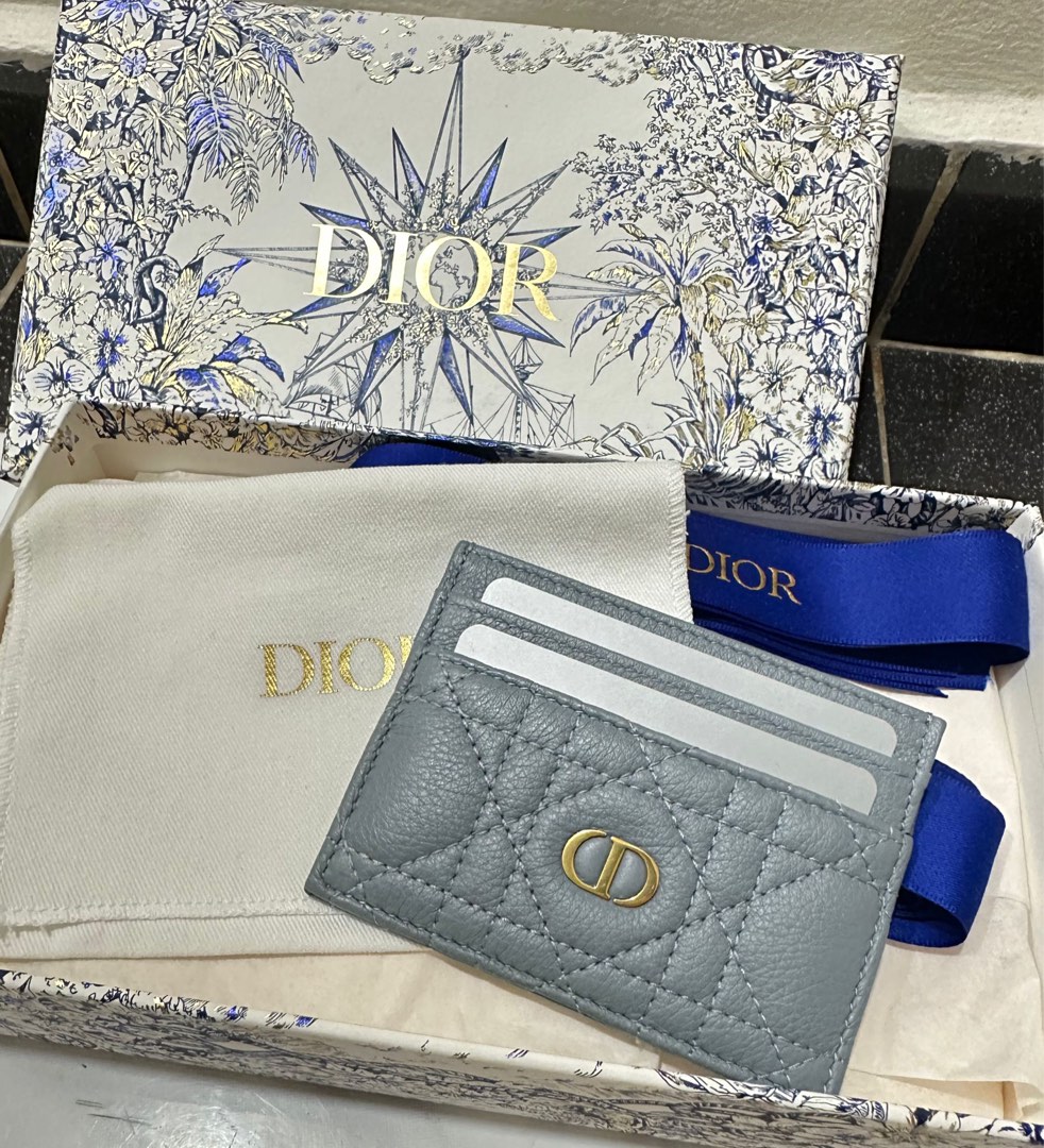Dior Caro Compact Zipped Card Holder Cloud Blue Supple Cannage Calfskin, DIOR in 2023