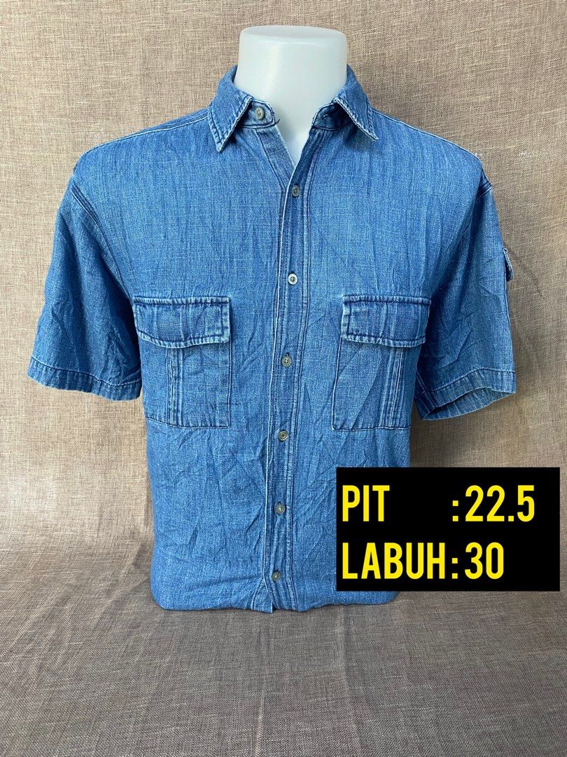 Faded Glory Men's Regular Wash Long Sleeve Denim Shirt with Snaps - Size  34/36 | eBay