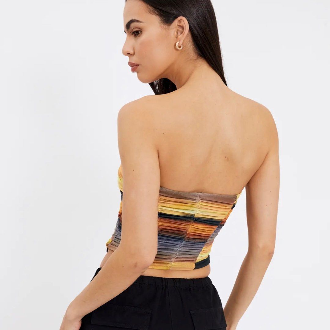 Glassons Mesh Runched Strapless Bustier Corset, Women's Fashion, Tops