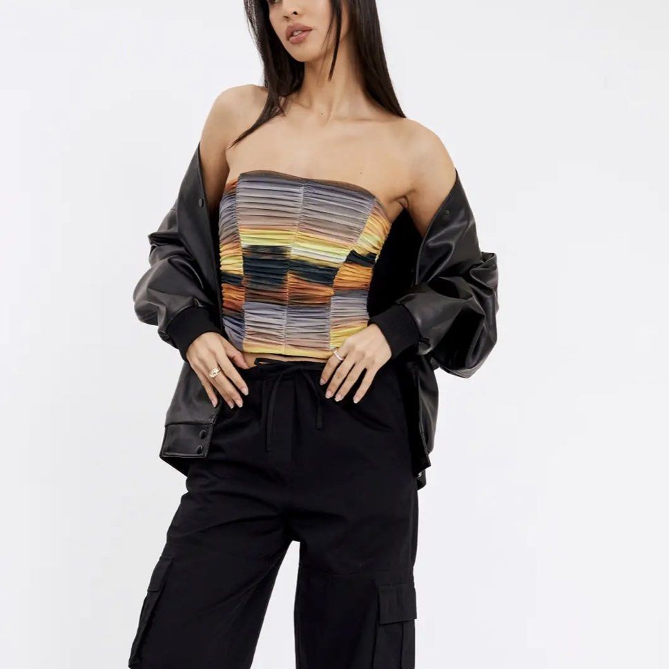 Glassons Mesh Runched Strapless Bustier Corset, Women's Fashion, Tops