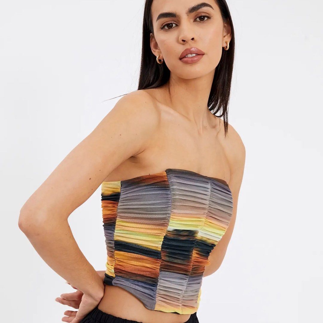 Glassons Mesh Runched Strapless Bustier Corset, Women's Fashion, Tops