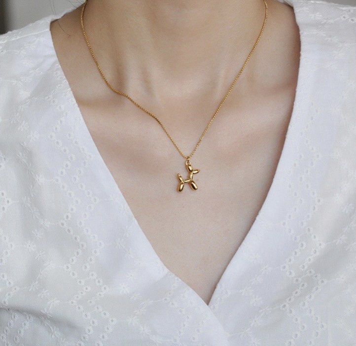 Gold Balloon Dog Pendant Necklace Women s Fashion Jewelry