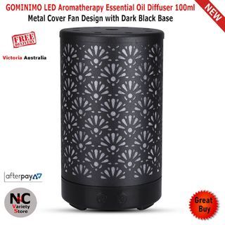 GOMINIMO LED Aromatherapy Essential Oil Diffuser 100ml Metal Cover Fan Design with Dark Black Base