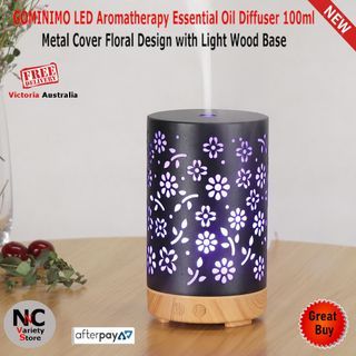 GOMINIMO LED Aromatherapy Essential Oil Diffuser 100ml Metal Cover Floral Design with Light Wood Base
