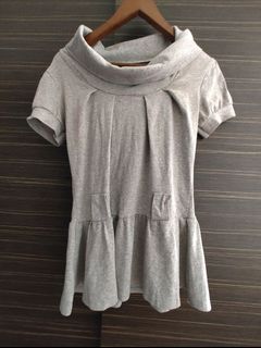 Grey Cowl Neck T-shirt Long Thick Soft Cotton T-shirt Top with Belt Loops