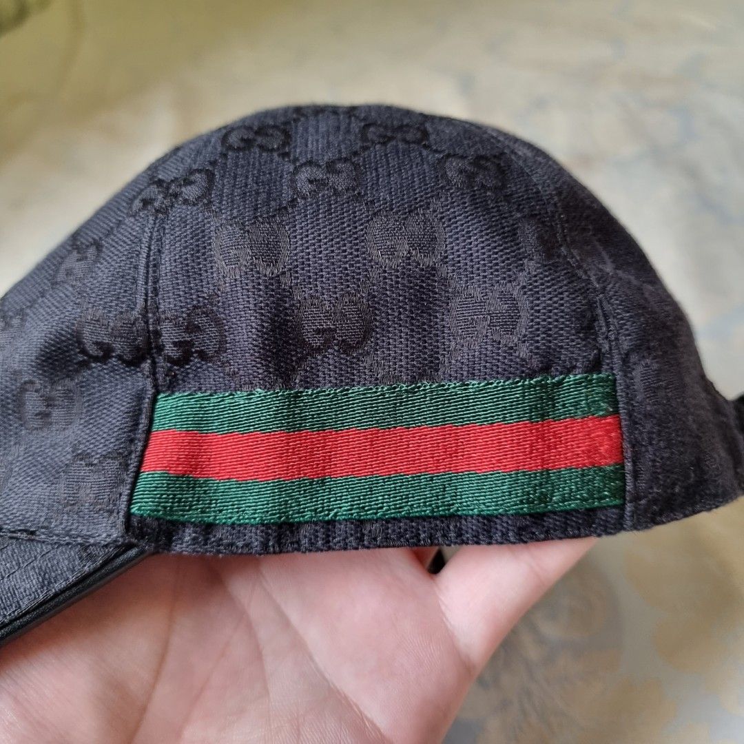 Gucci Size L Black Monogram GG Sherry Web Baseball Cap Hat 251ggs212