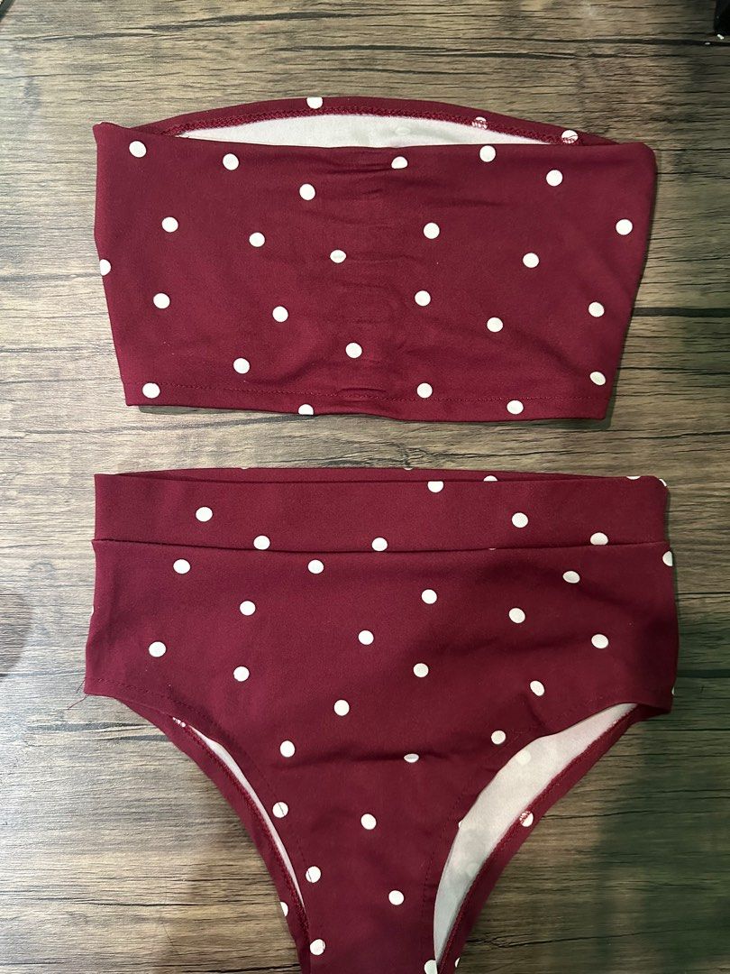 Polka Dots High Waist Front Criss Cross Swimsuit Swimwear main image 1