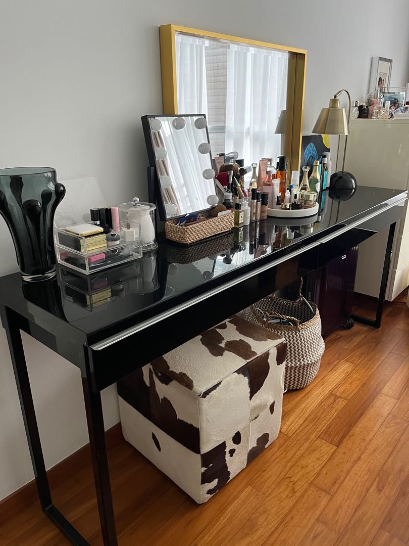 IKEA High gloss black desk, Furniture & Home Living, Furniture, Tables