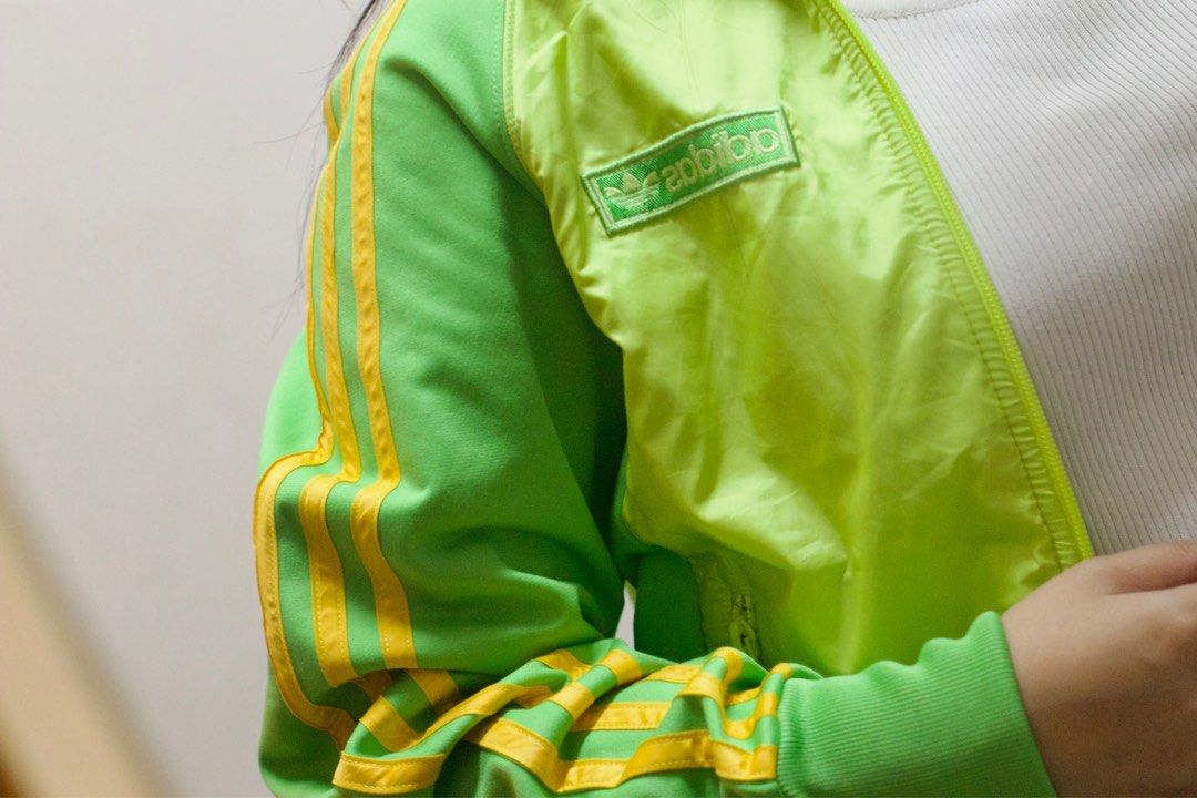 Adidas Jacket, lime green, track suit, Women's Fashion, Coats, Jackets and Outerwear on Carousell
