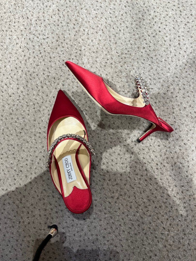 Red satin sales mules