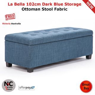 La Bella Storage Ottoman Foot Stool 102cm Fabric Blanket Box Chest Toy - Dark Blue
