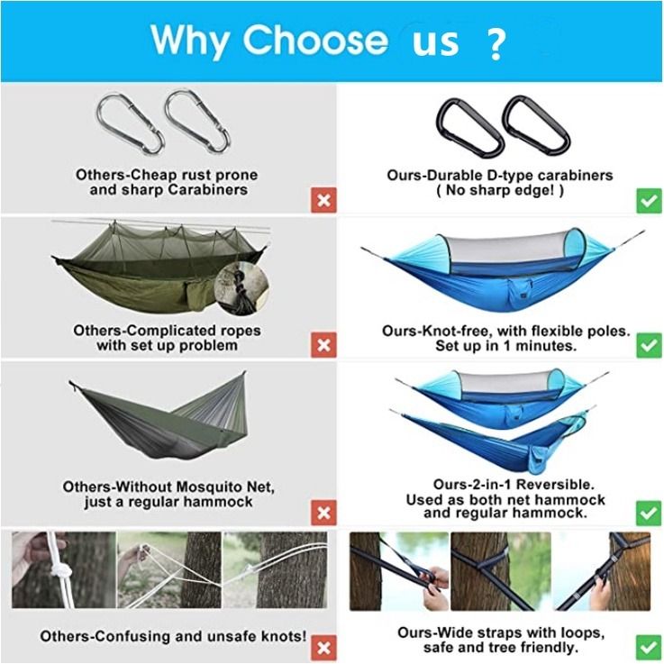 Large Camping Hammock with Mosquito Net 2 Person Pop up Parachute Lightweight Hanging Hammocks Tree Straps Swing Hammock Sports Equipment Hiking Camping on Carousell