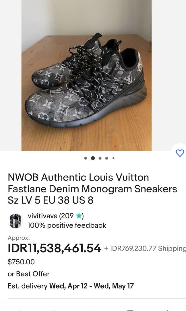 NWOB Authentic Louis Vuitton Fastlane Denim Monogram Sneakers Sz LV 5 EU 38  US 8