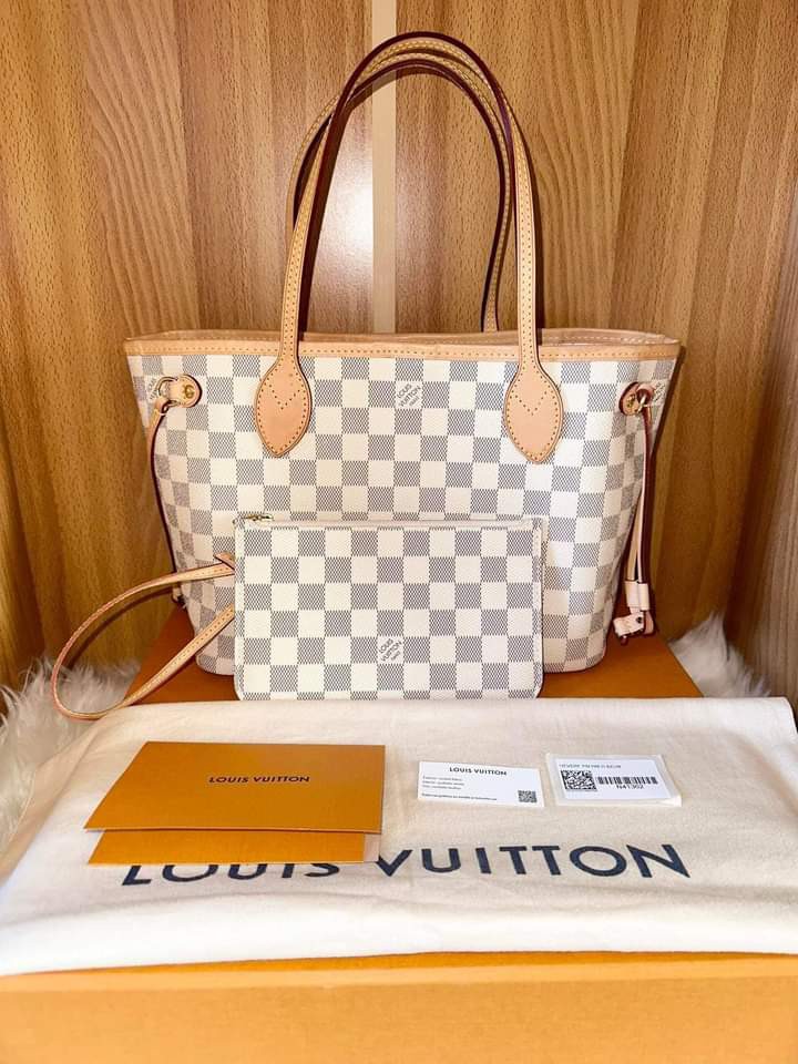 Neverfull PM Damier Azure Canvas White GHW