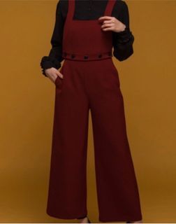 Marjorie 淪陷，復古扣飾造型吊帶連身褲（全新）