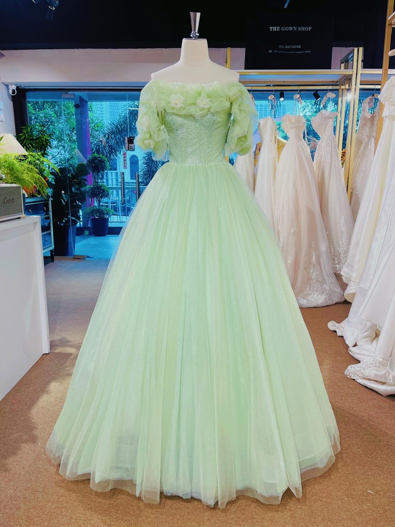 Stunning Mint Green One-Shoulder Cape-Style Long Formal Gown with Appliques,OLP2203