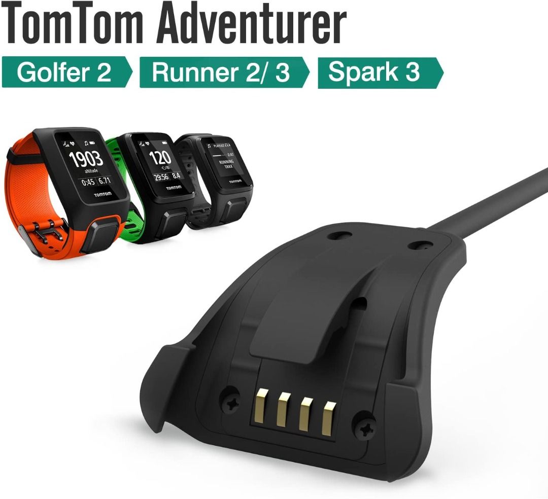 MoKo Charger Dock for TomTom Adventurer USB Data Sync Charge Cradle Dock Charger with 1M Charging Cable for TomTom Adventurer Golfer2 Spark3 Runner2 Runner3 GPS Fitness Running Watch Black Mobile Phon...