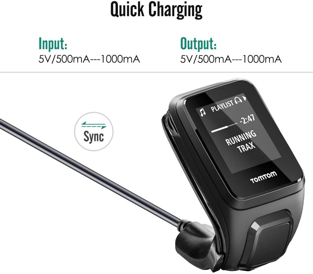 MoKo Charger Dock for TomTom Adventurer USB Data Sync Charge Cradle Dock Charger with 1M Charging Cable for TomTom Adventurer Golfer2 Spark3 Runner2 Runner3 GPS Fitness Running Watch Black Mobile Phon...