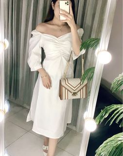 (NEW) White Midi Dress Sabrina / Terusan Wanita